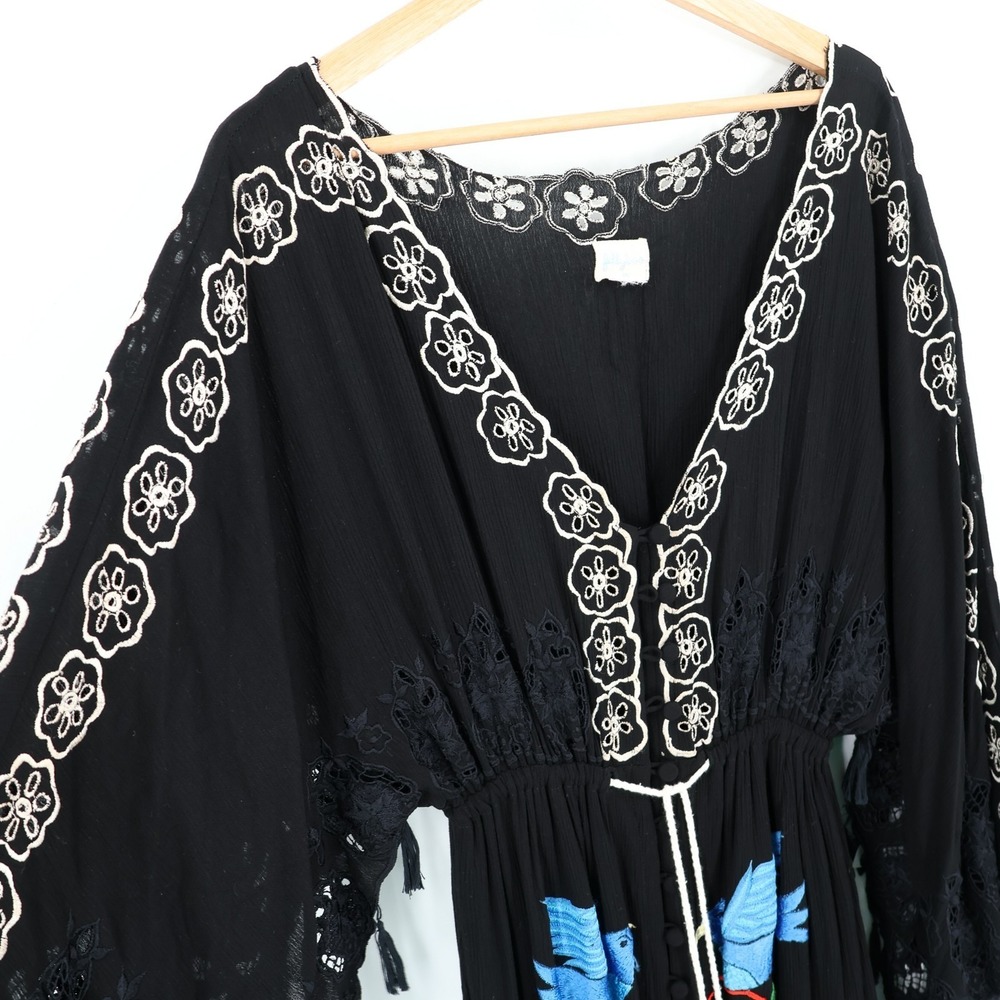 Free People Fillyboo Embroidered Dress Maxi Boho Festival Kimono XS 100% Rayon - Picture 9 of 16